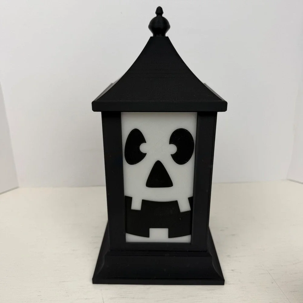 Halloween Lantern Haunted House Spider Web Jack-O-Lantern Black White 10 Inch